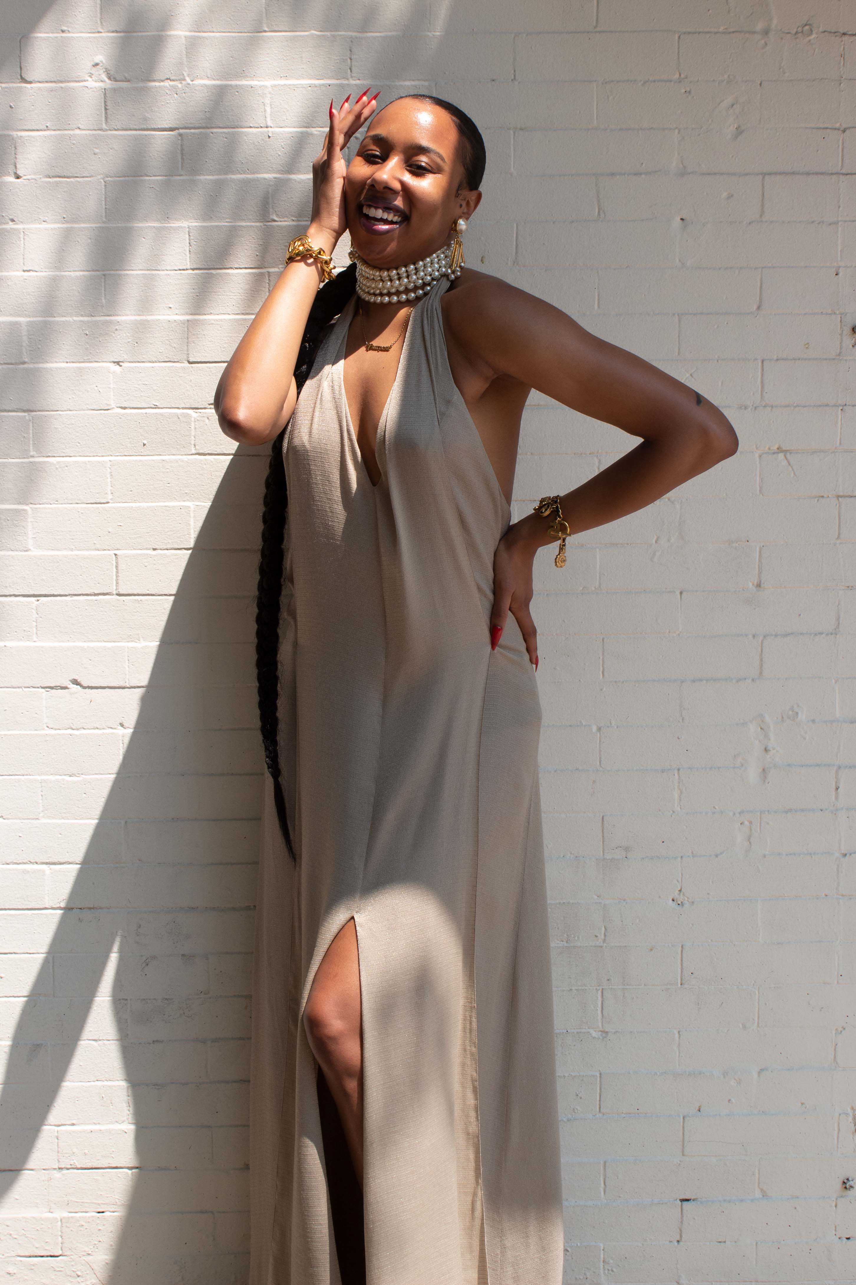Chanel Spring 1999 Metallic Gold Rayon Halter Gown