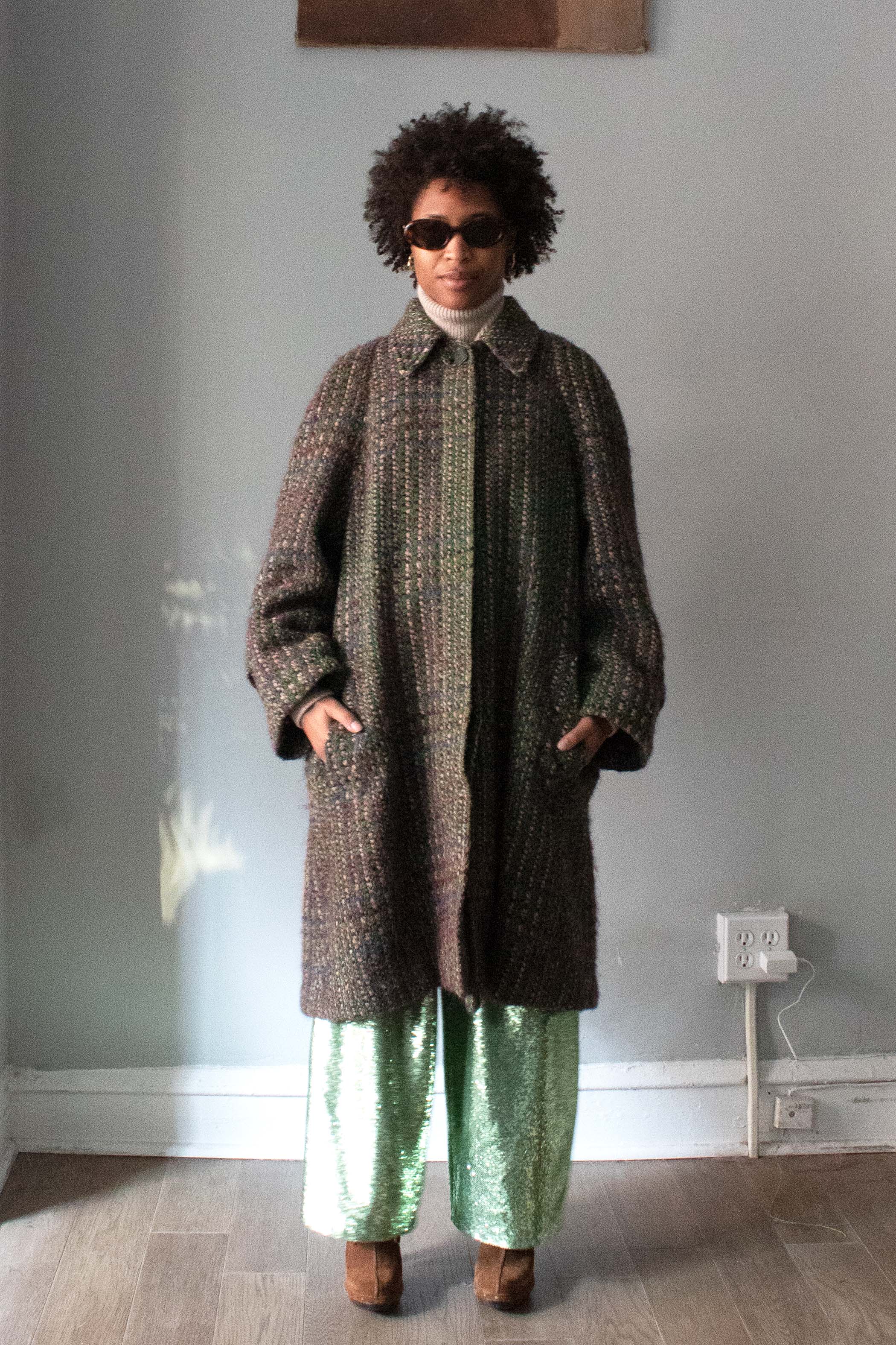 Hermes Green Multicolored Wool Trench Coat