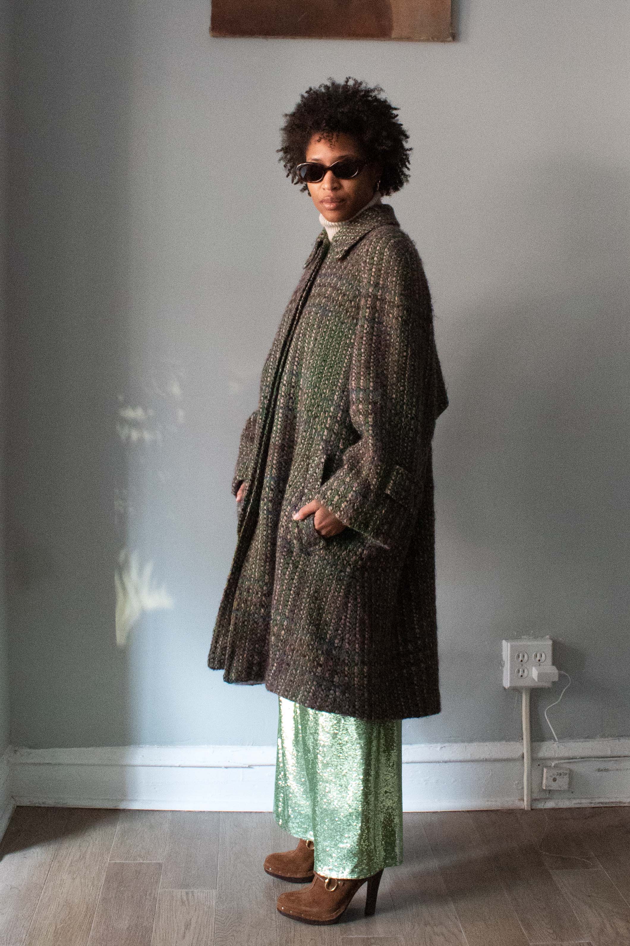 Hermes Green Multicolored Wool Trench Coat