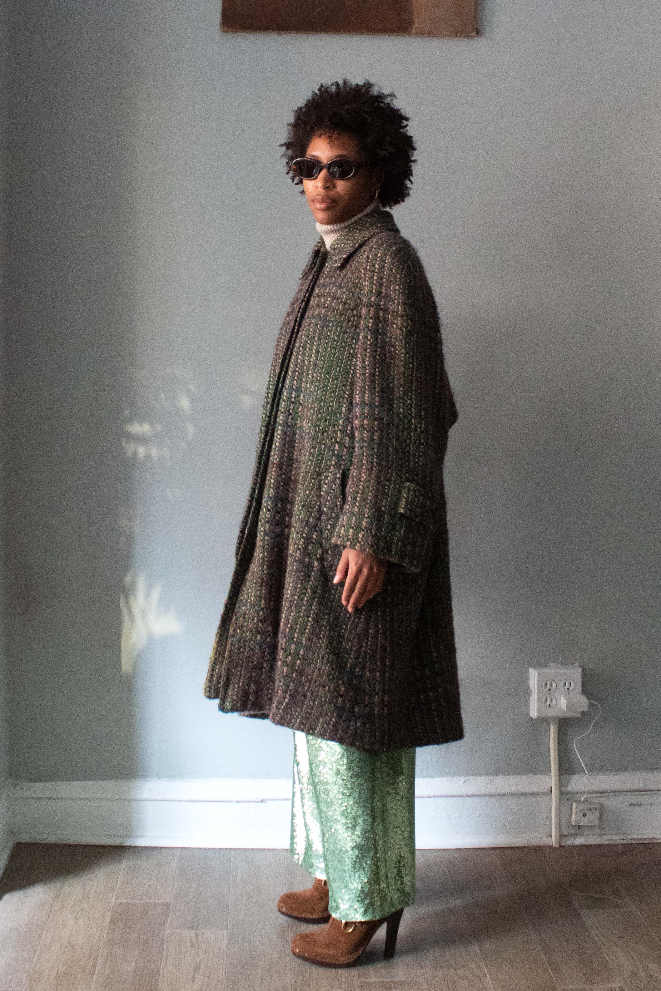 Hermes Green Multicolored Wool Trench Coat