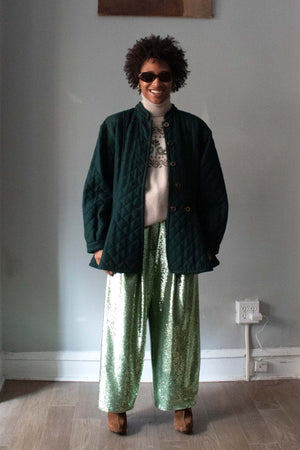 Yves Saint Laurent Green Wool Quilted Coat