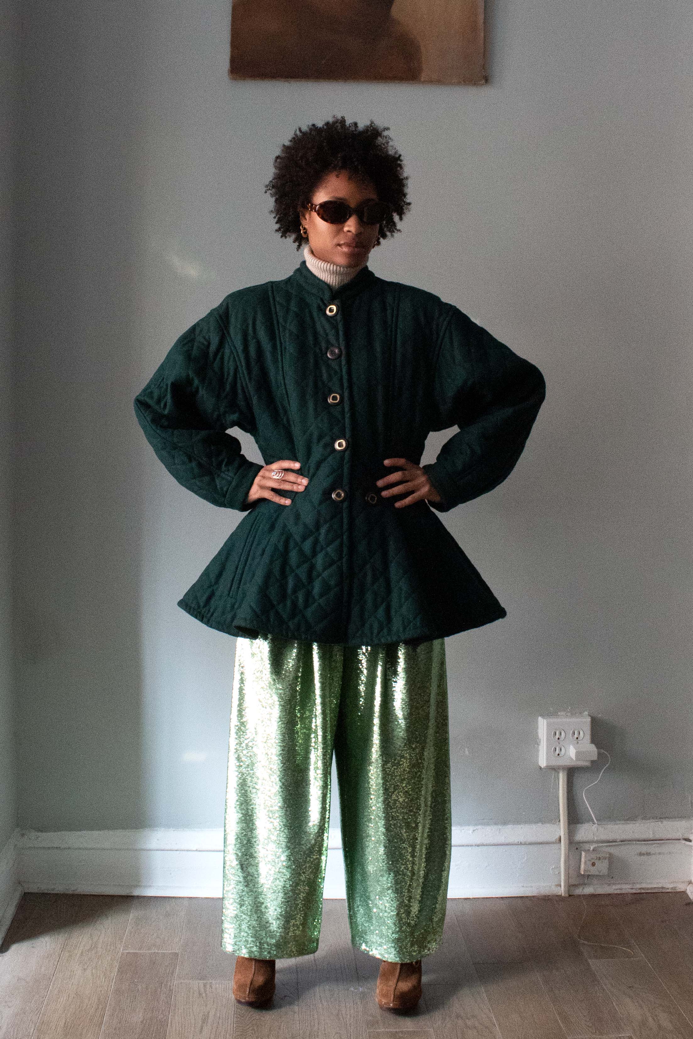 Yves Saint Laurent Green Wool Quilted Coat