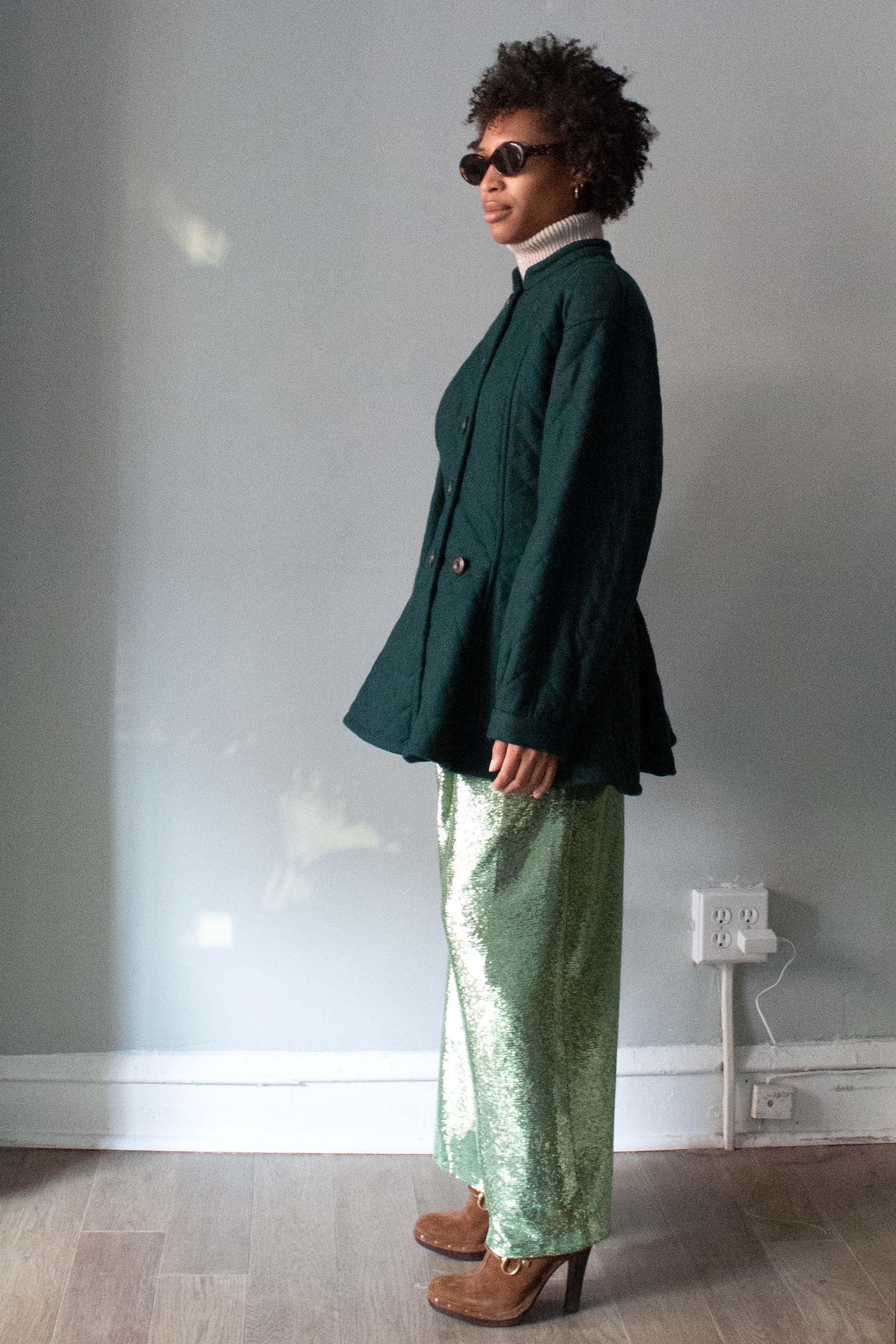 Yves Saint Laurent Green Wool Quilted Coat