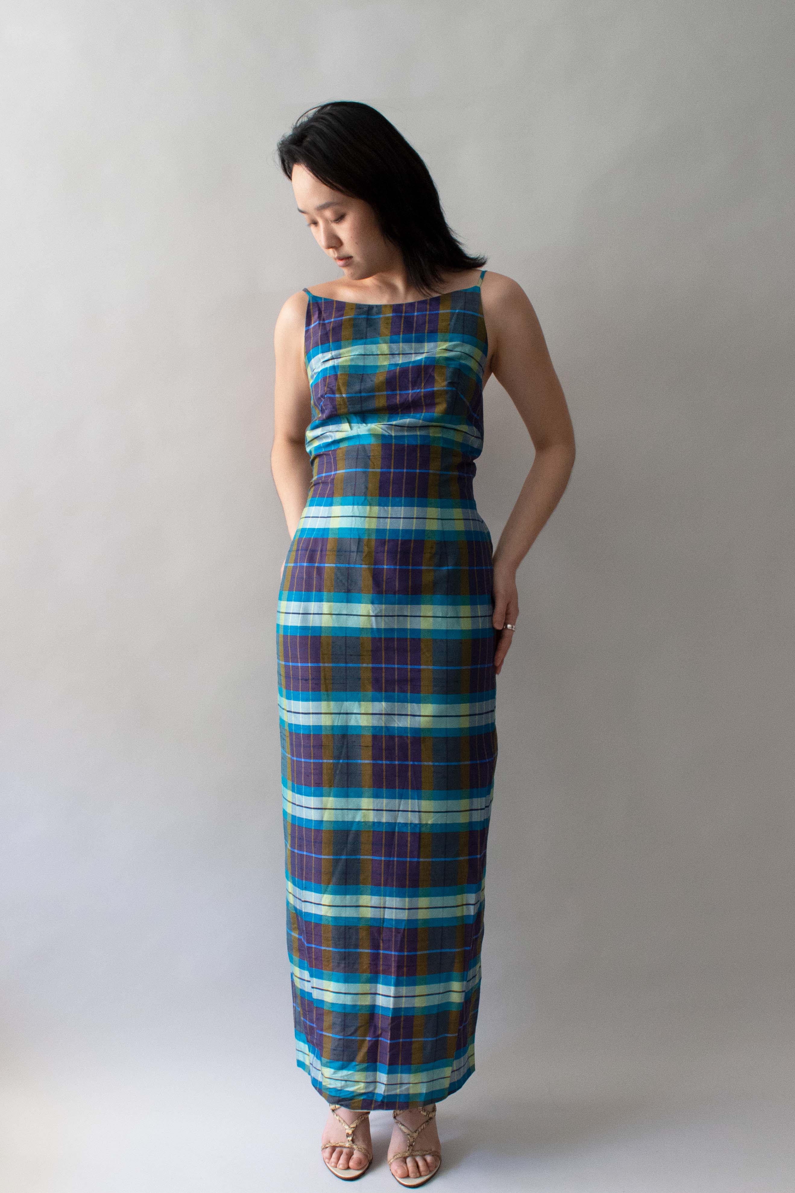 silk plaid dress Empath LA Sunset Plaid Silk Dress