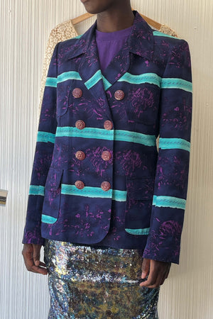 Christian Lacroix Navy Printed Double Breasted Blazer