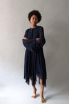 Bill Blass 1970s Navy Chiffon Belted Dress