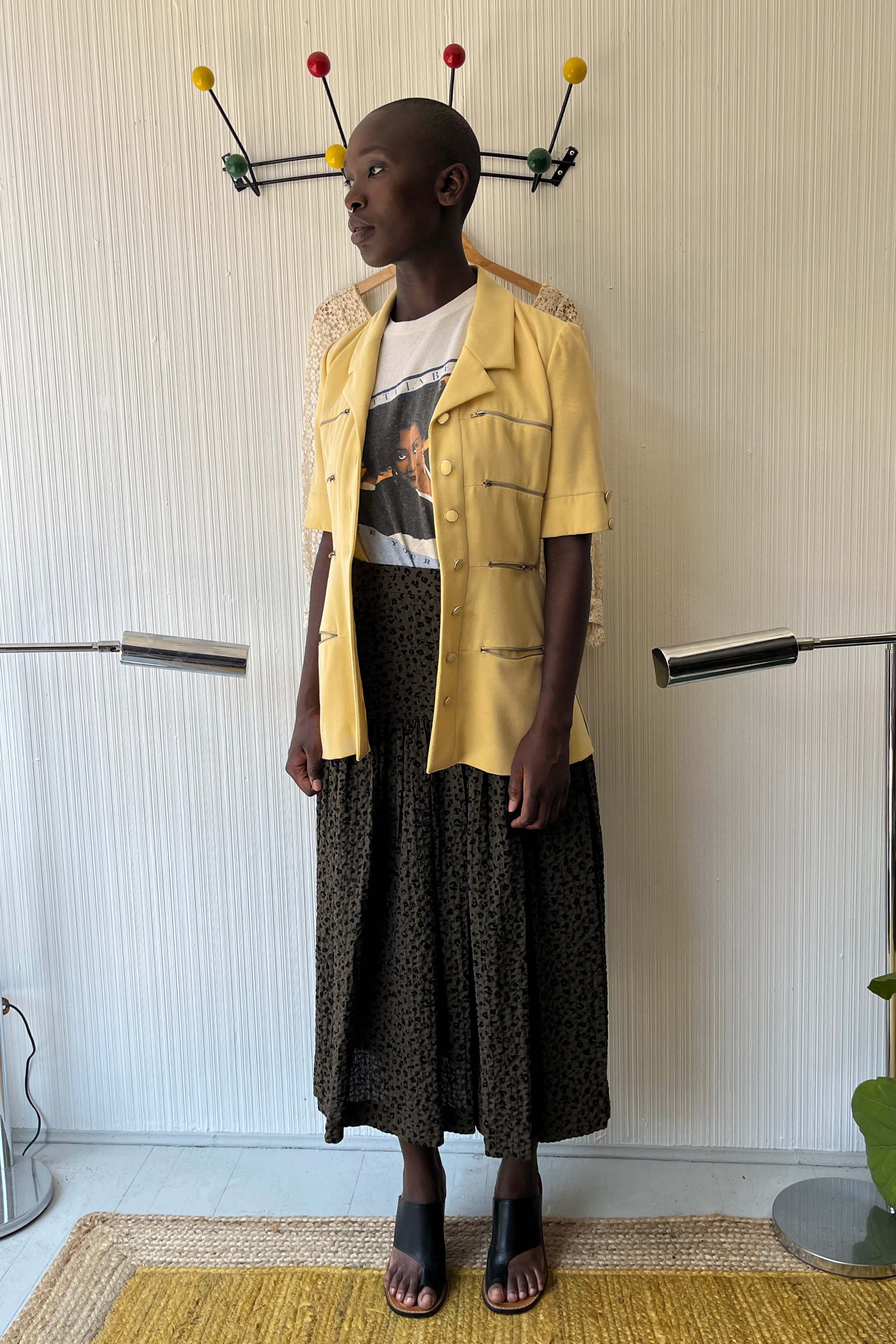 Karl Lagerfeld Yellow Wool Short Sleeve Jacket