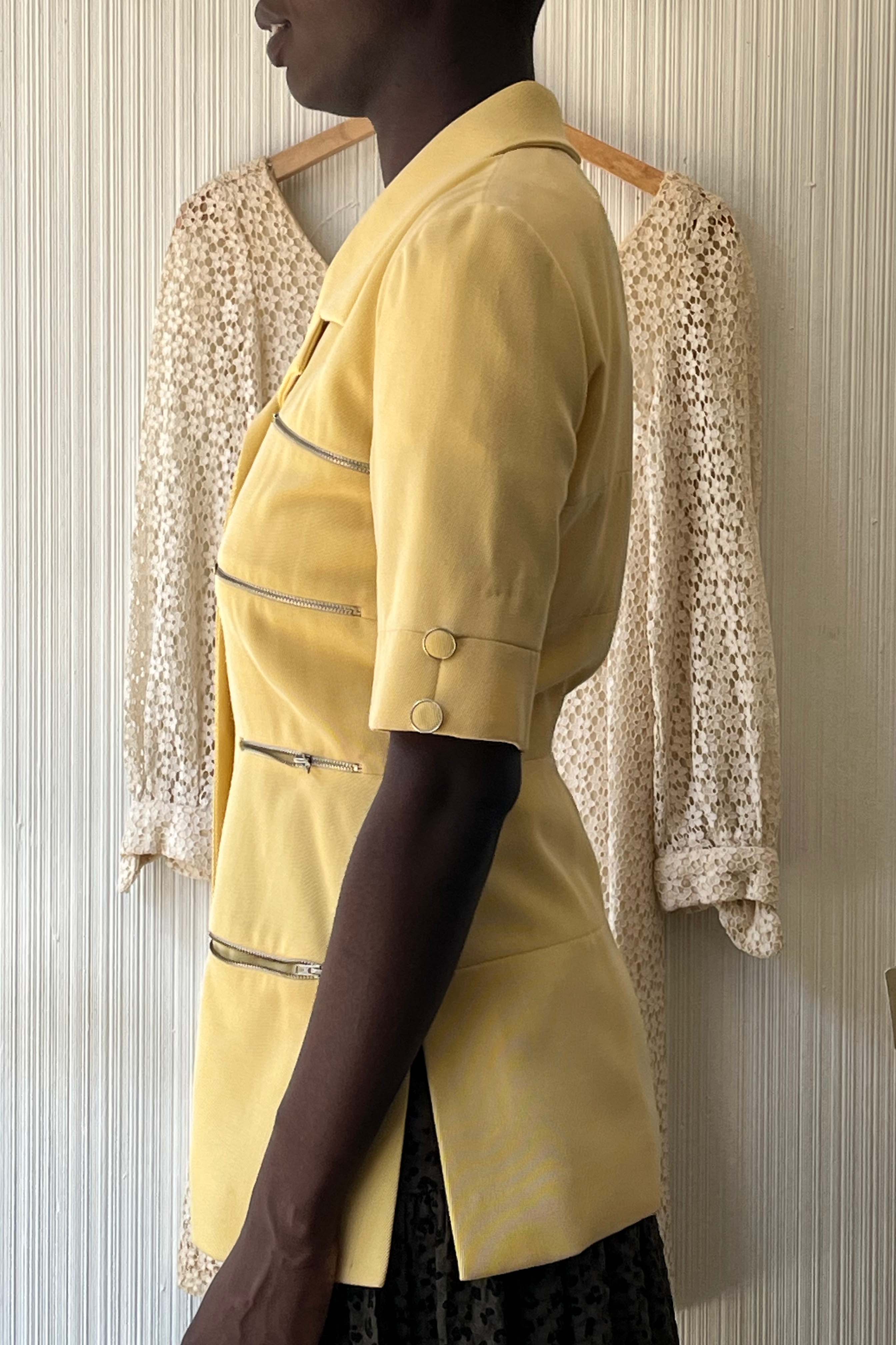 Karl Lagerfeld Yellow Wool Short Sleeve Jacket