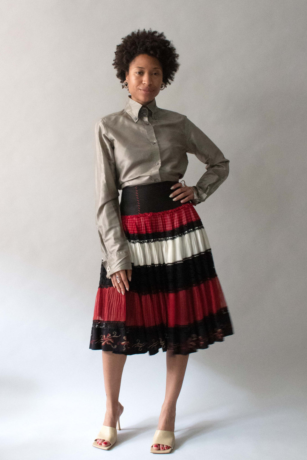 Jean Paul Gaultier Multi Medium Tierred Pleated Skirt