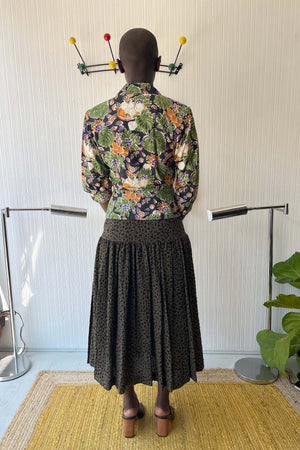 Escada Olive Animal Print Lightweight Wool Maxi Skirt