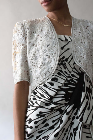 Mary McFadden White Silk Beaded Shawl