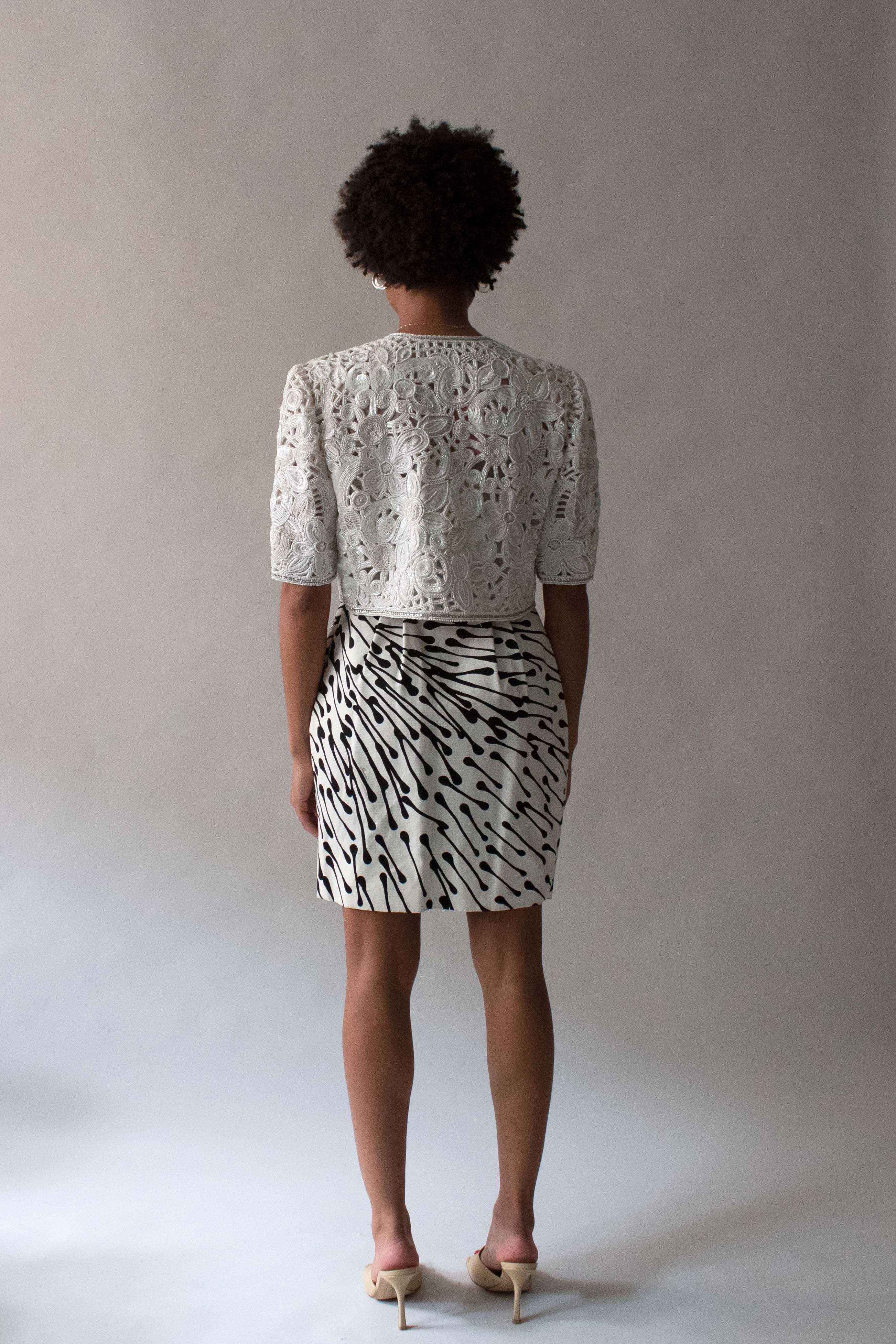 Mary McFadden White Silk Beaded Shawl