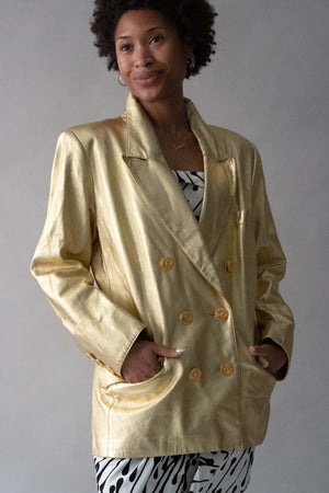 Yves Saint Laurent Gold Leather Blazer