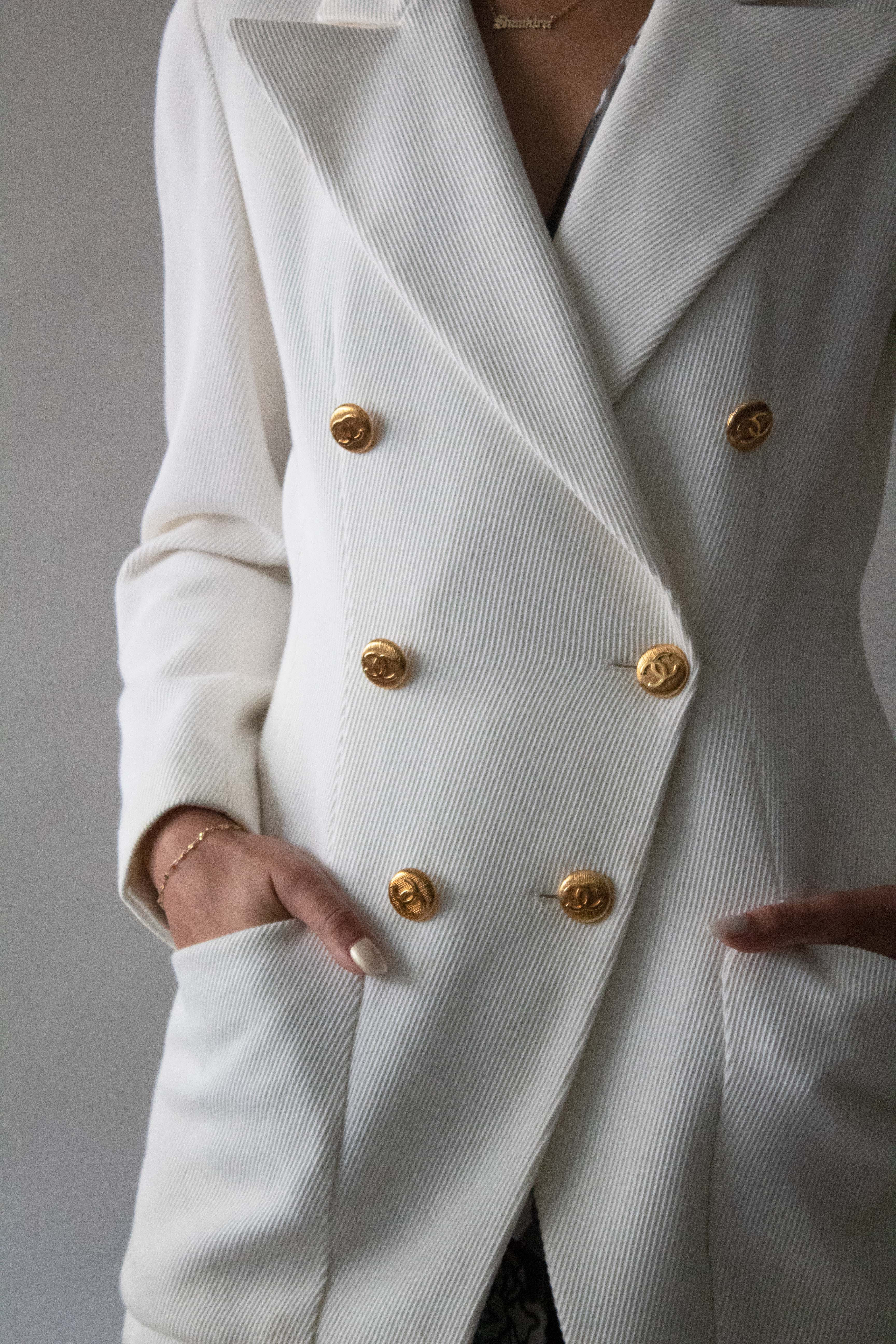 Chanel White Cotton Blazer