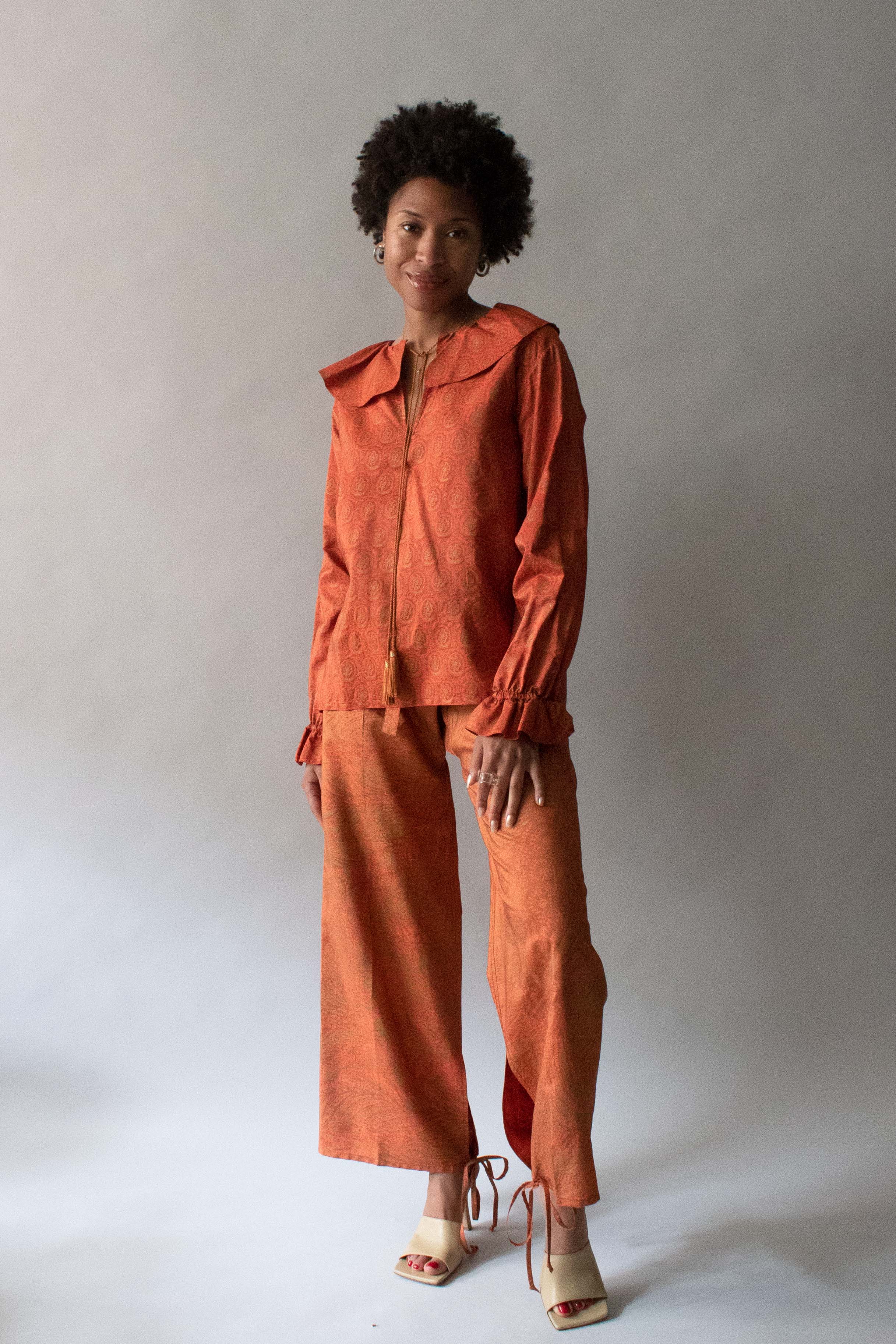 Saint Laurent Orange Silk Printed Pant Set