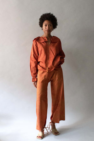Saint Laurent Orange Silk Printed Pant Set