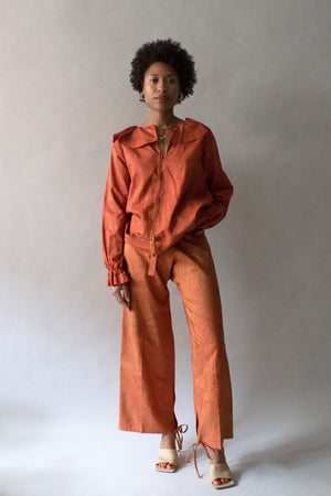 Saint Laurent Orange Silk Printed Pant Set
