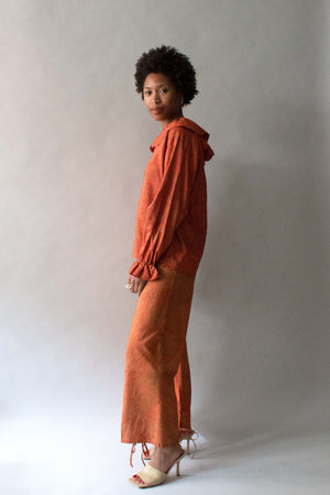 Saint Laurent Orange Silk Printed Pant Set