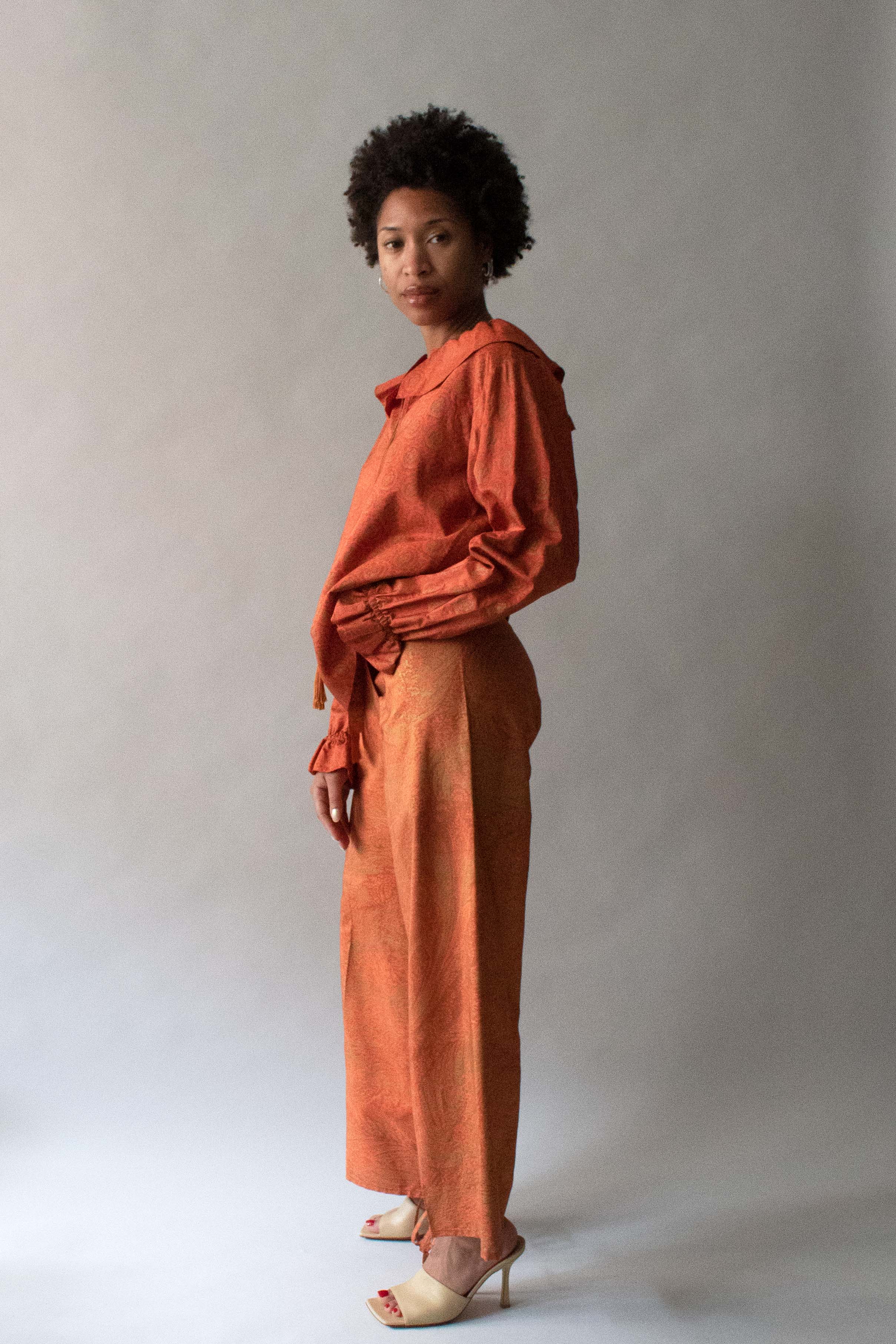 Saint Laurent Orange Silk Printed Pant Set