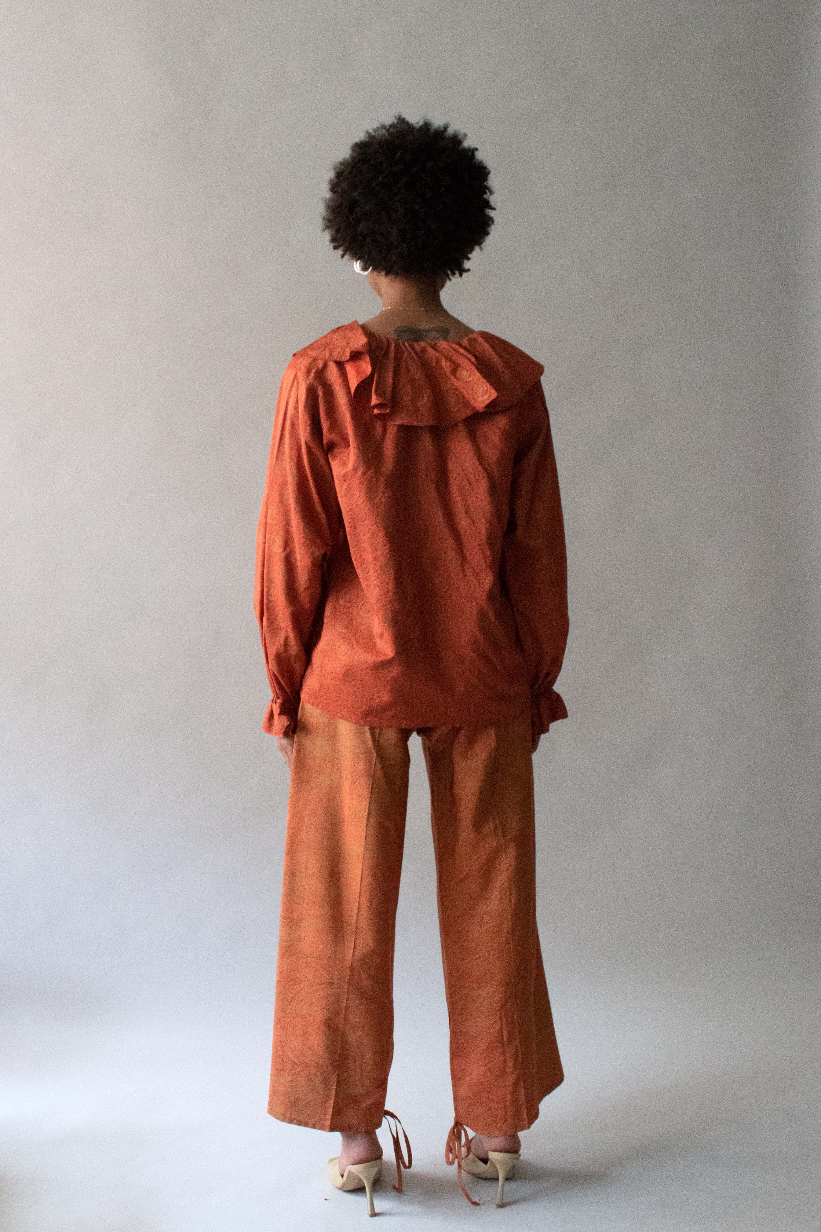 Saint Laurent Orange Silk Printed Pant Set