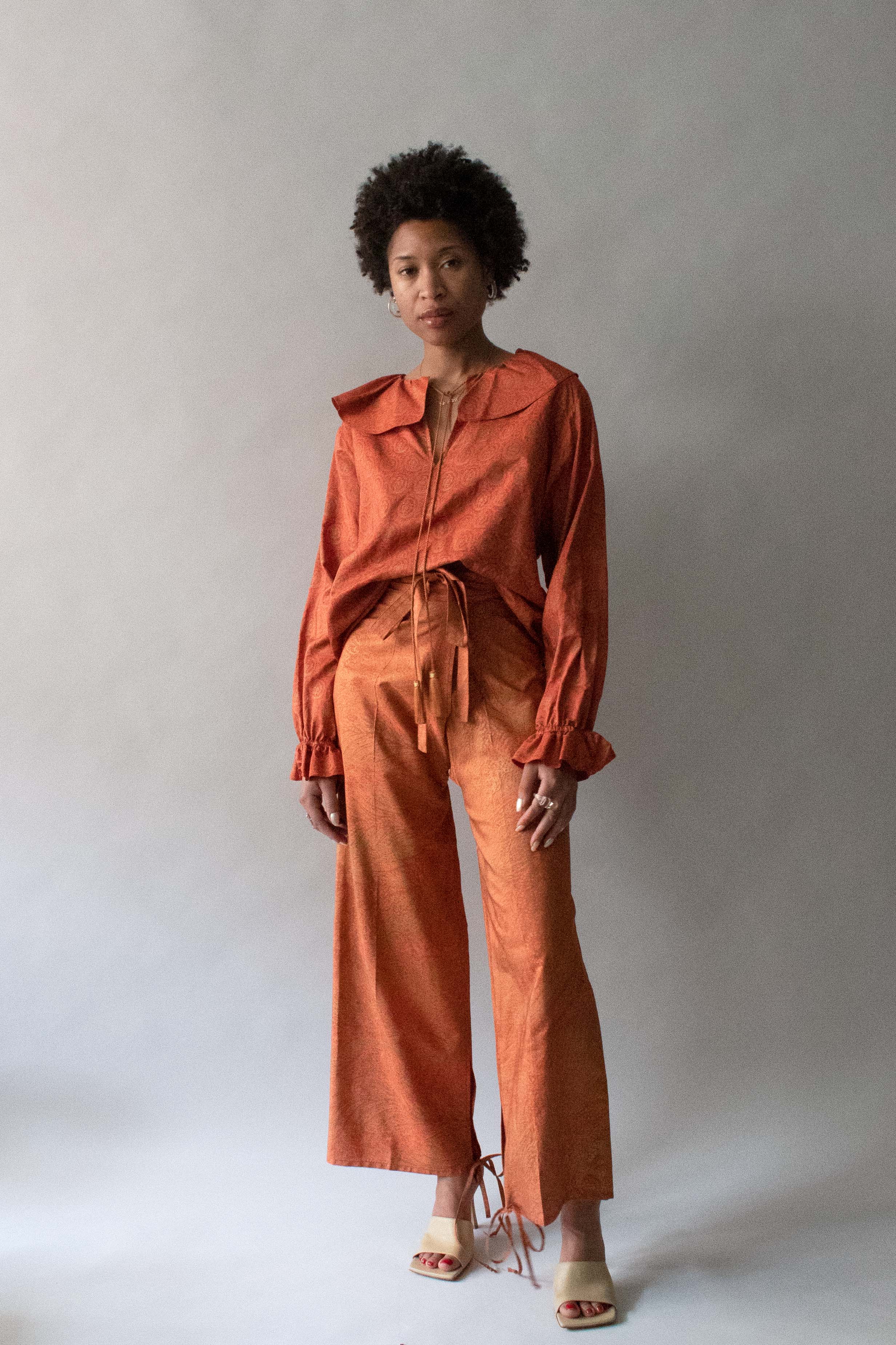 Saint Laurent Orange Silk Printed Pant Set