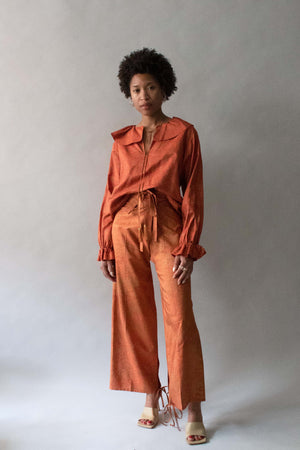 Saint Laurent Orange Silk Printed Pant Set