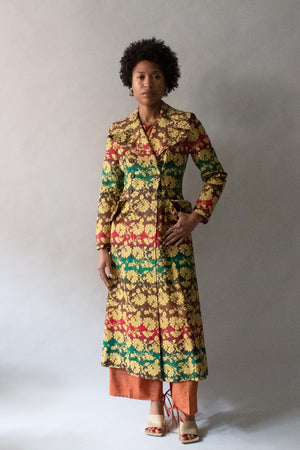 Saint Laurent Multi-Color Brocade Linen Blend Coat