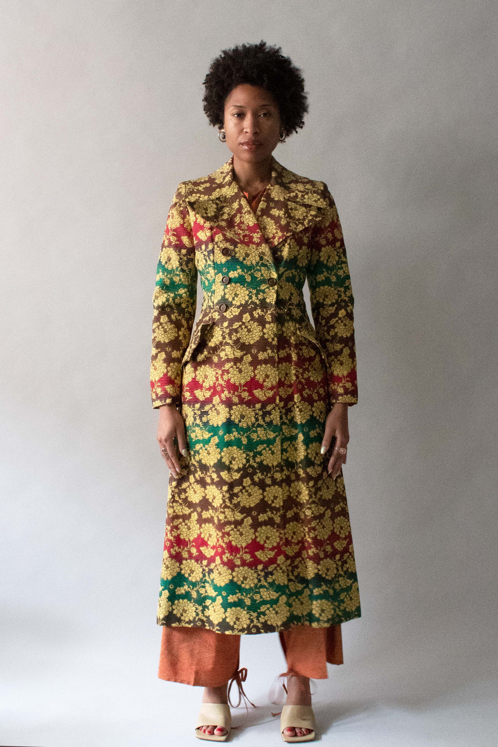 Saint Laurent Multi-Color Brocade Linen Blend Coat