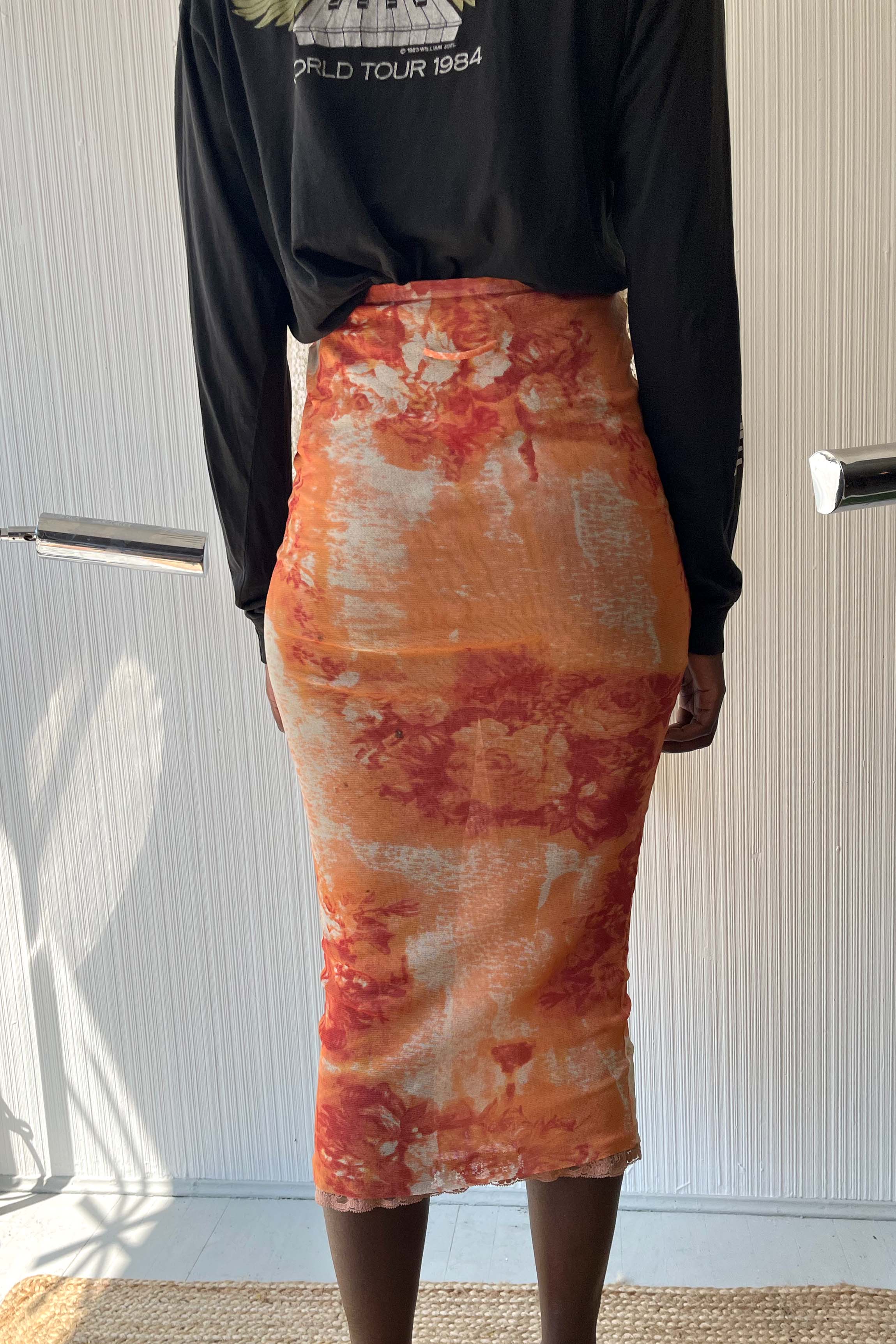 Jean Paul Gaultier Classique Orange Printed Mesh Pencil Skirt