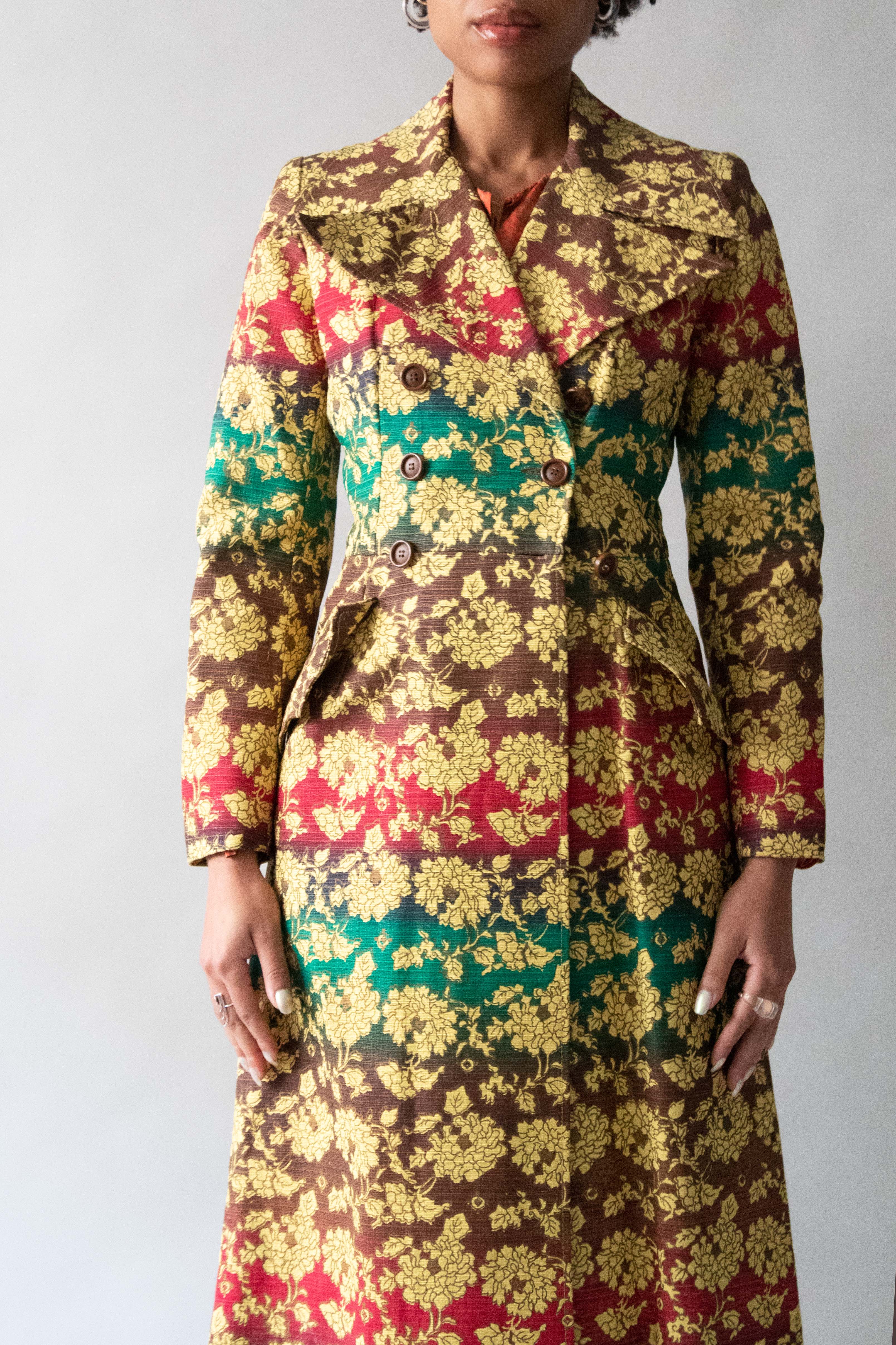 Saint Laurent Multi-Color Brocade Linen Blend Coat