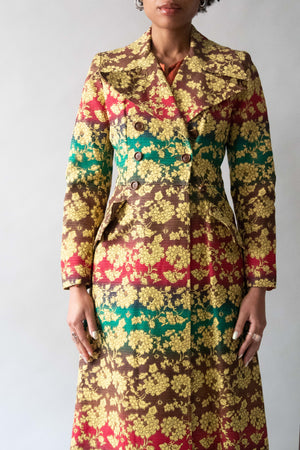 Saint Laurent Multi-Color Brocade Linen Blend Coat