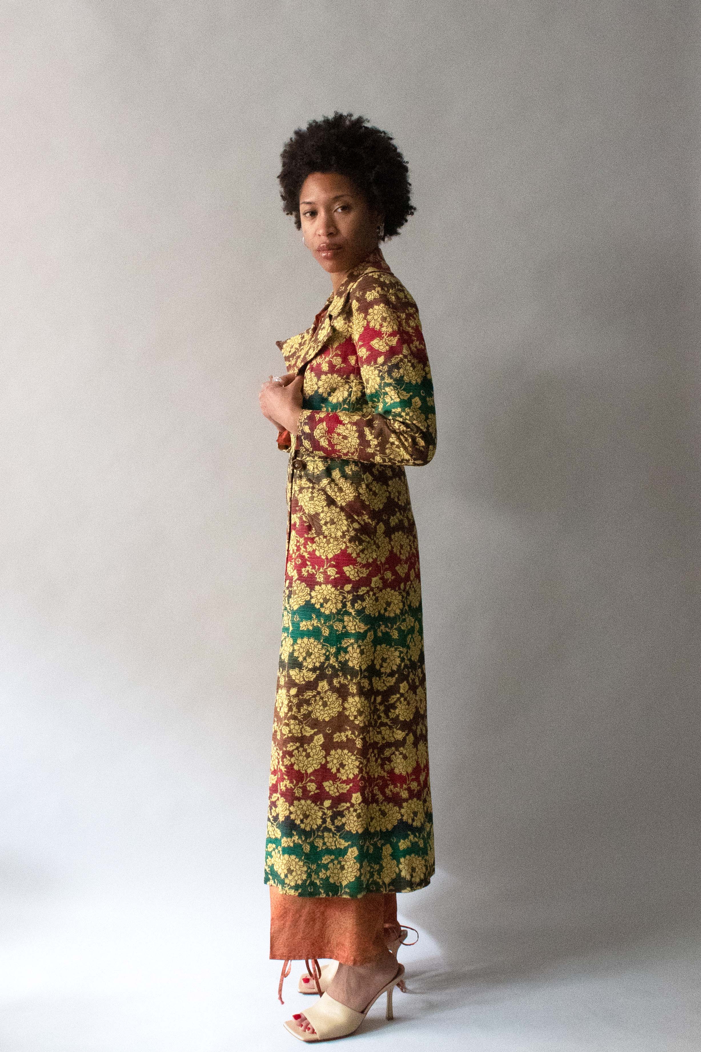 Saint Laurent Multi-Color Brocade Linen Blend Coat