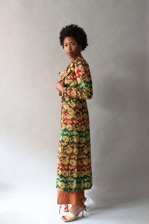 Saint Laurent Multi-Color Brocade Linen Blend Coat