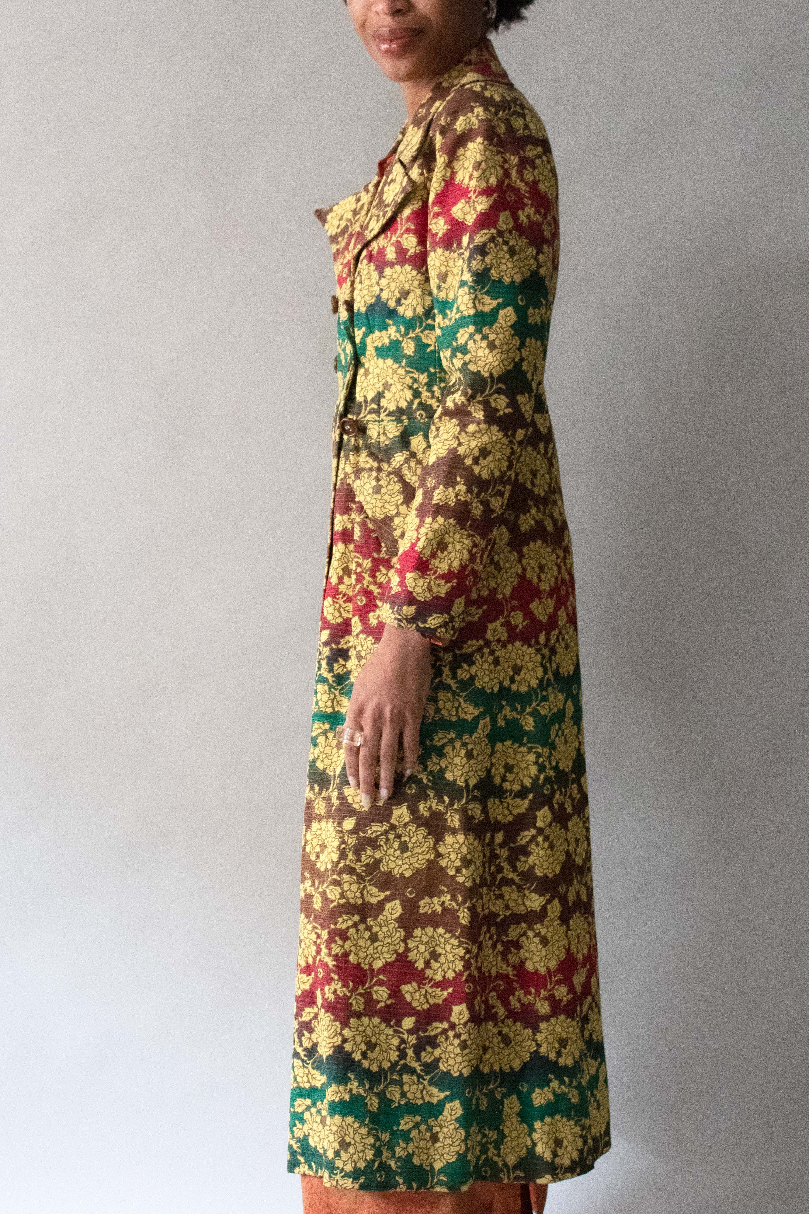 Saint Laurent Multi-Color Brocade Linen Blend Coat