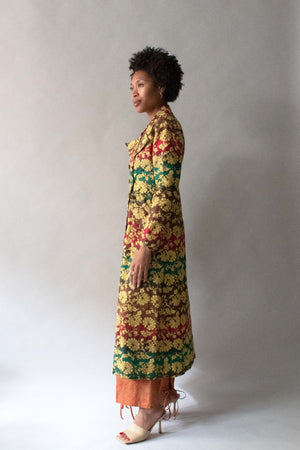 Saint Laurent Multi-Color Brocade Linen Blend Coat