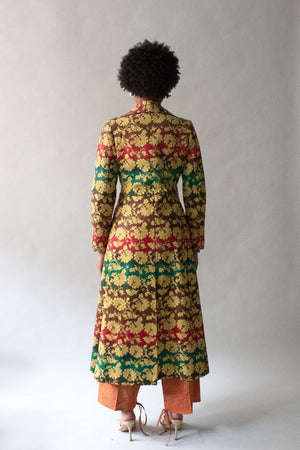 Saint Laurent Multi-Color Brocade Linen Blend Coat
