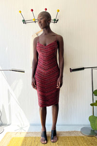 Raldolph Duke Red Chevron Beaded Silk Dress
