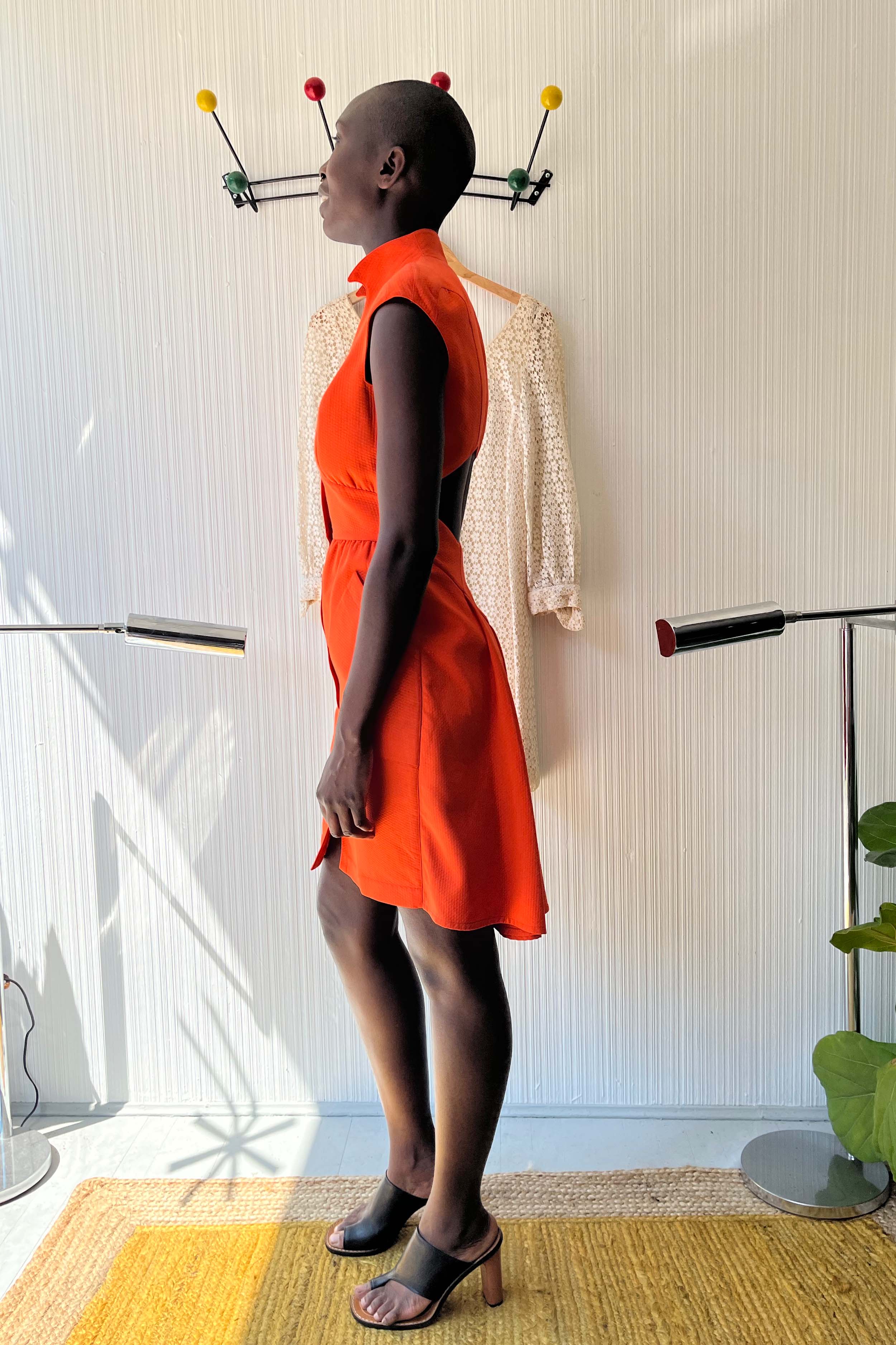 Thierry Mugler Orange Textured Cotton Snap Front Dress