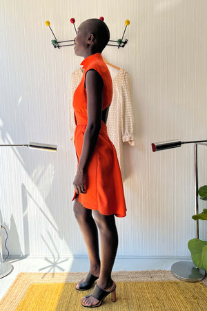 Thierry Mugler Orange Textured Cotton Snap Front Dress