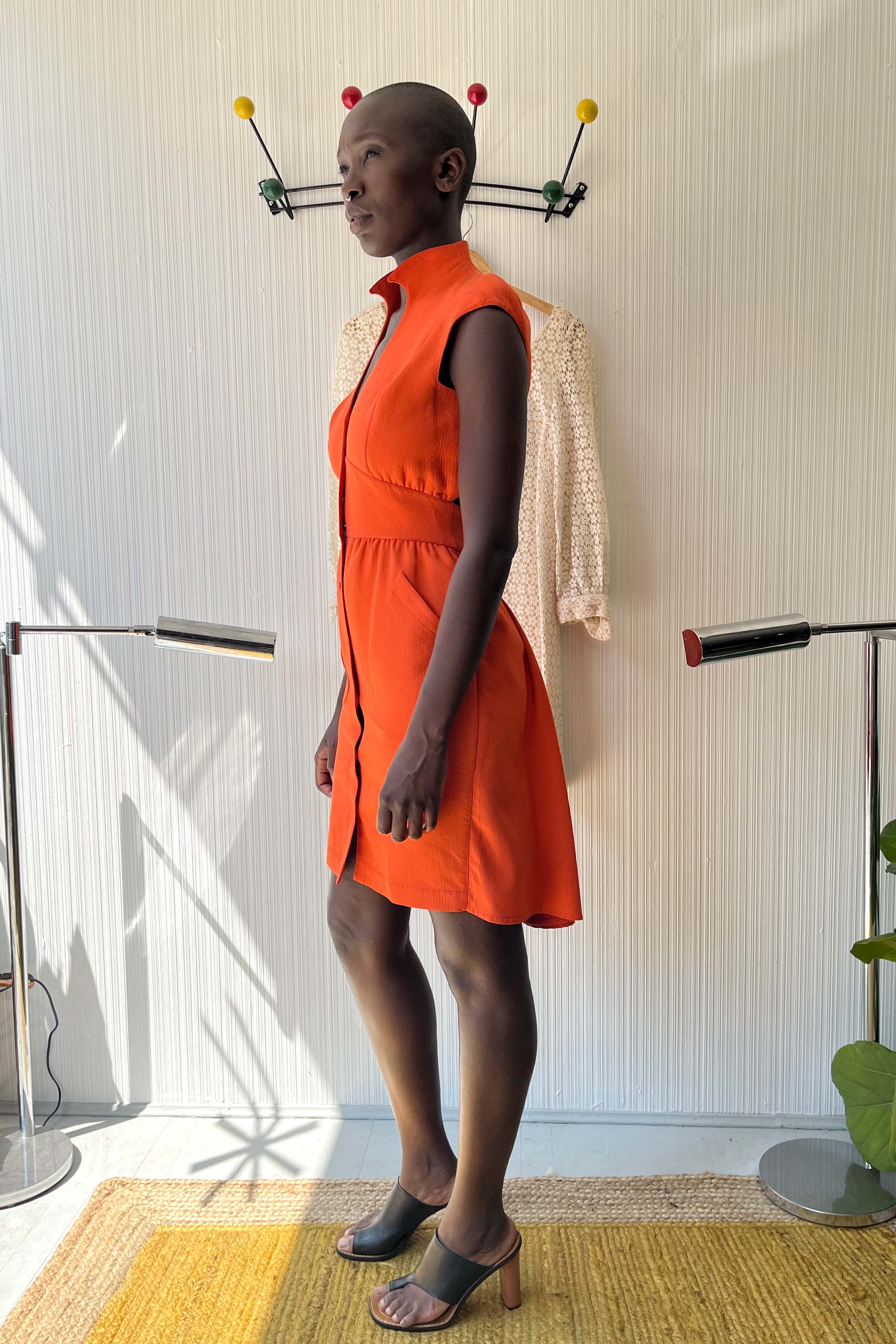 Thierry Mugler Orange Textured Cotton Snap Front Dress