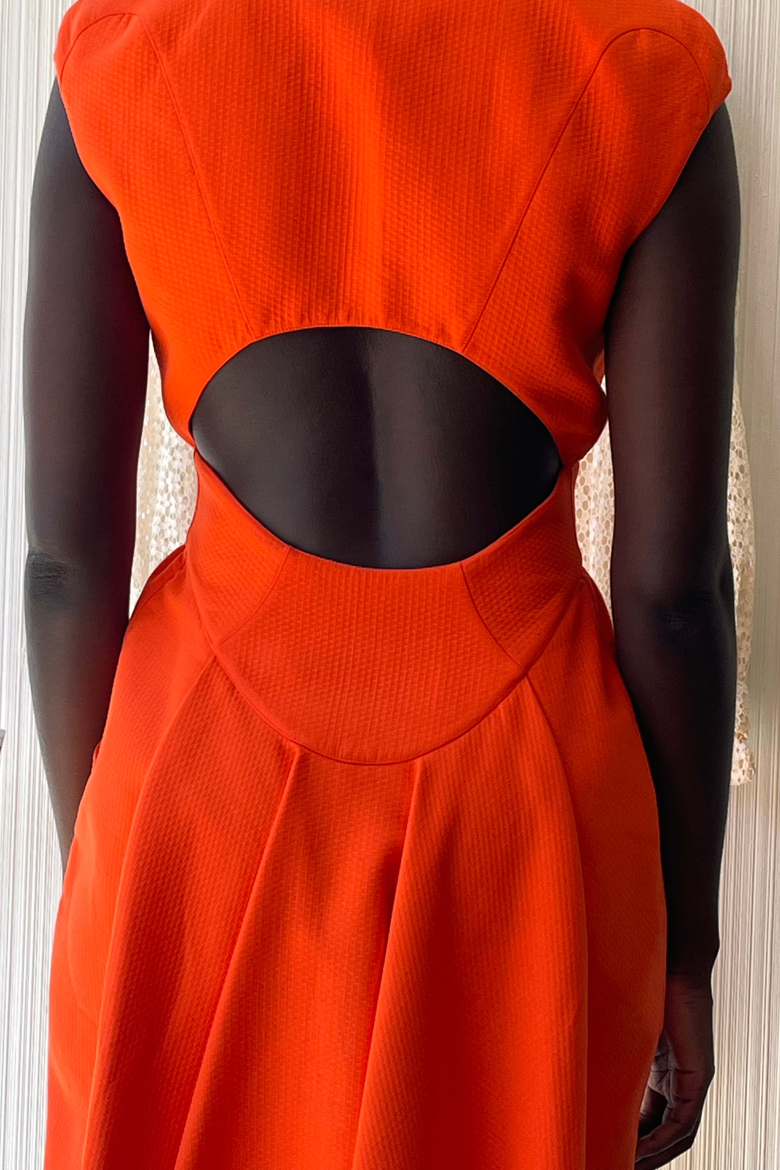 Thierry Mugler Orange Textured Cotton Snap Front Dress