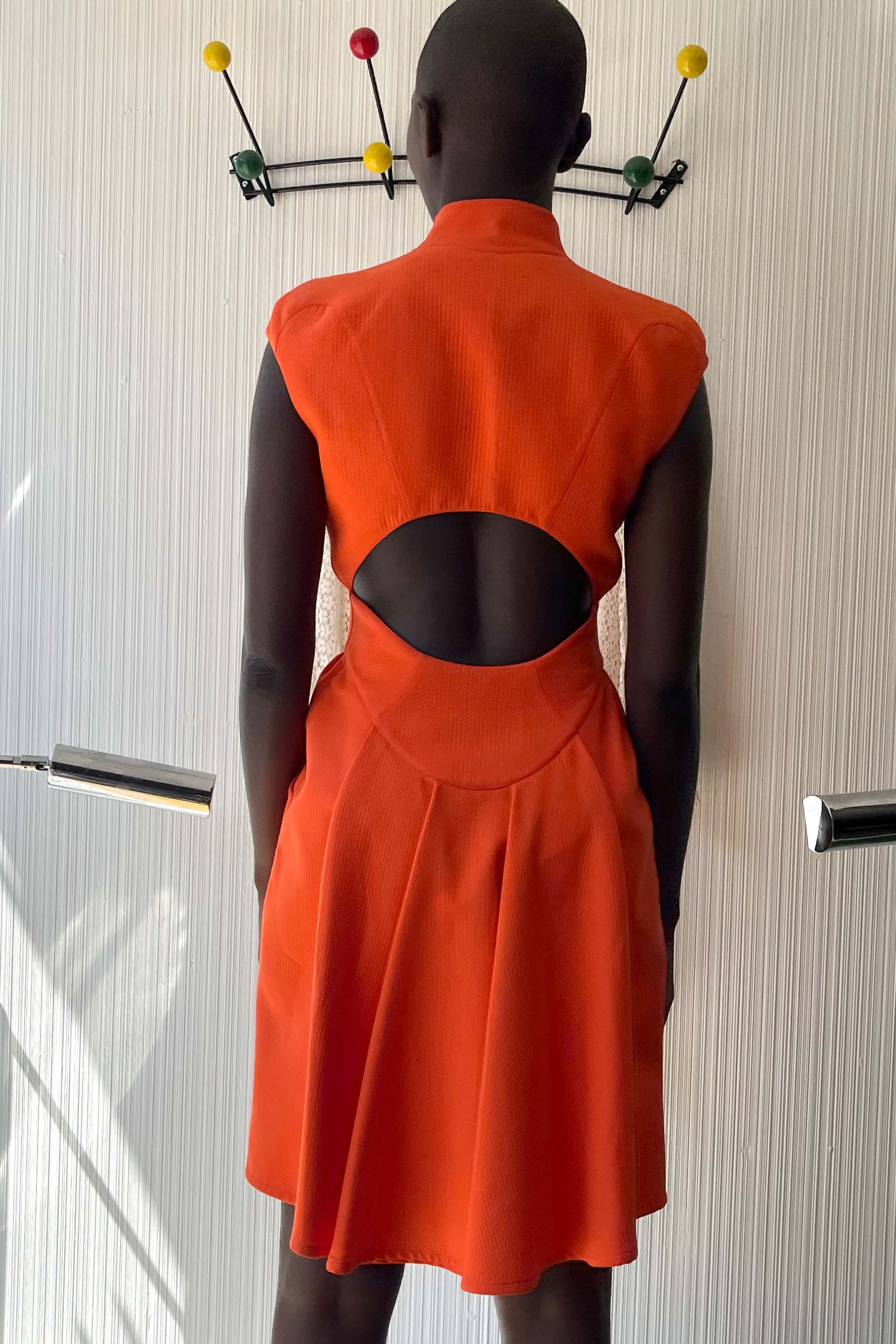 Thierry Mugler Orange Textured Cotton Snap Front Dress