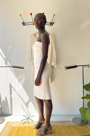 Chanel Ivory Cotton Blend Embellshed Strapless Dress