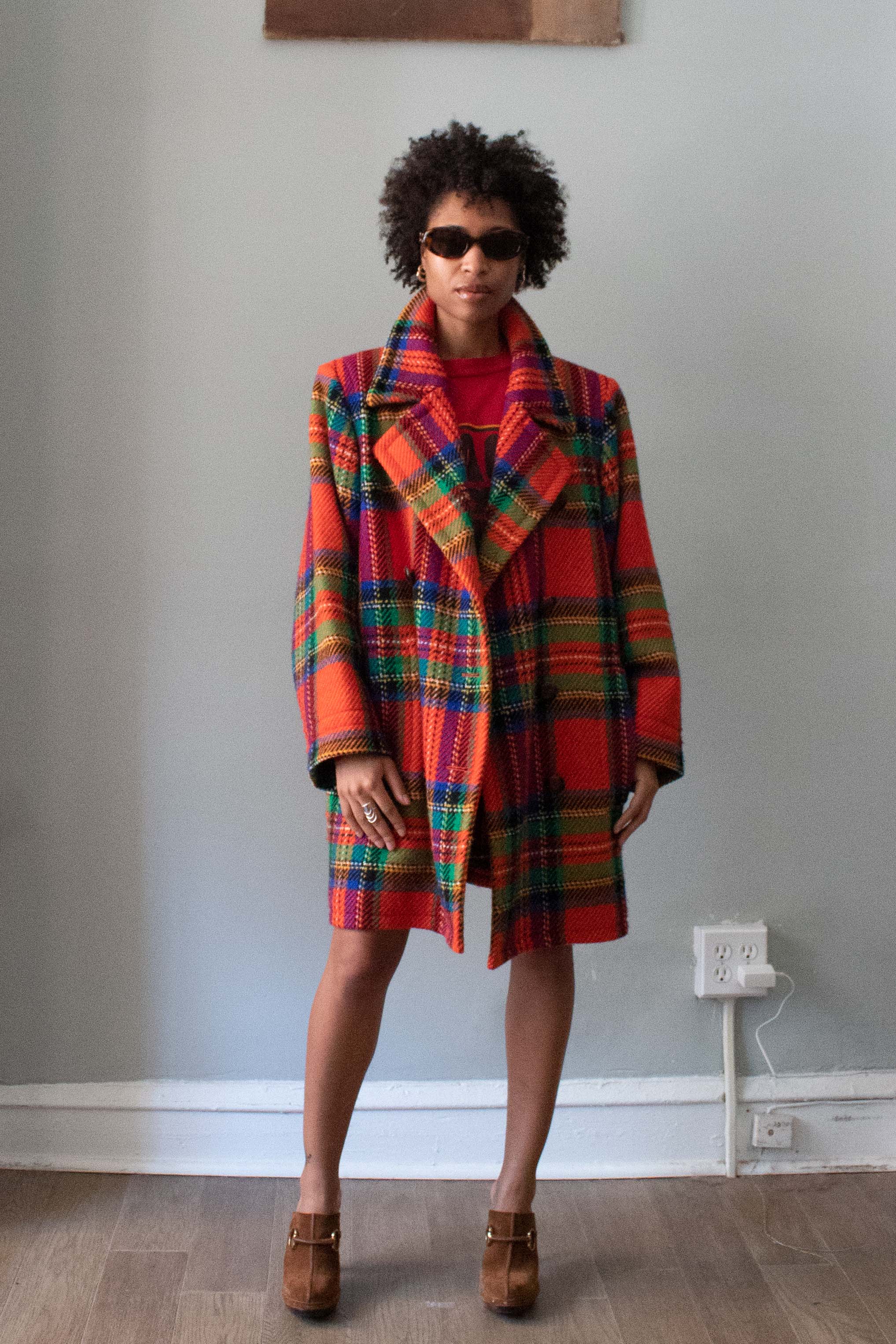 Yves Saint Laurent Orange Plaid Overcoat