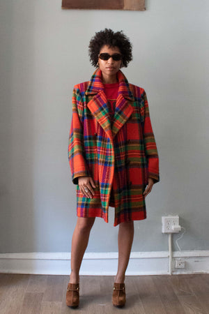 Yves Saint Laurent Orange Plaid Overcoat