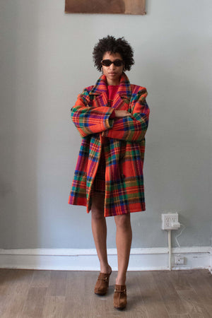 Yves Saint Laurent Orange Plaid Overcoat