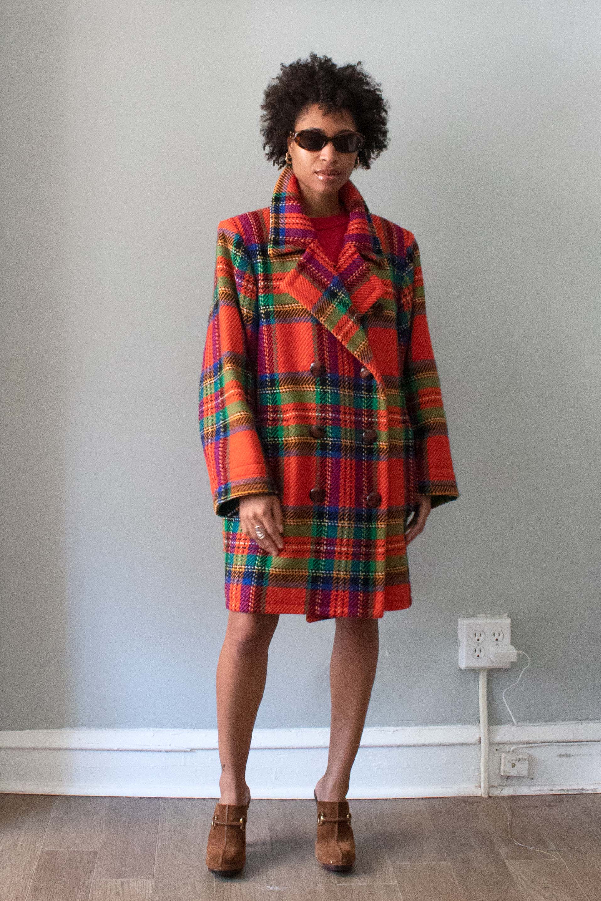 Yves Saint Laurent Orange Plaid Overcoat