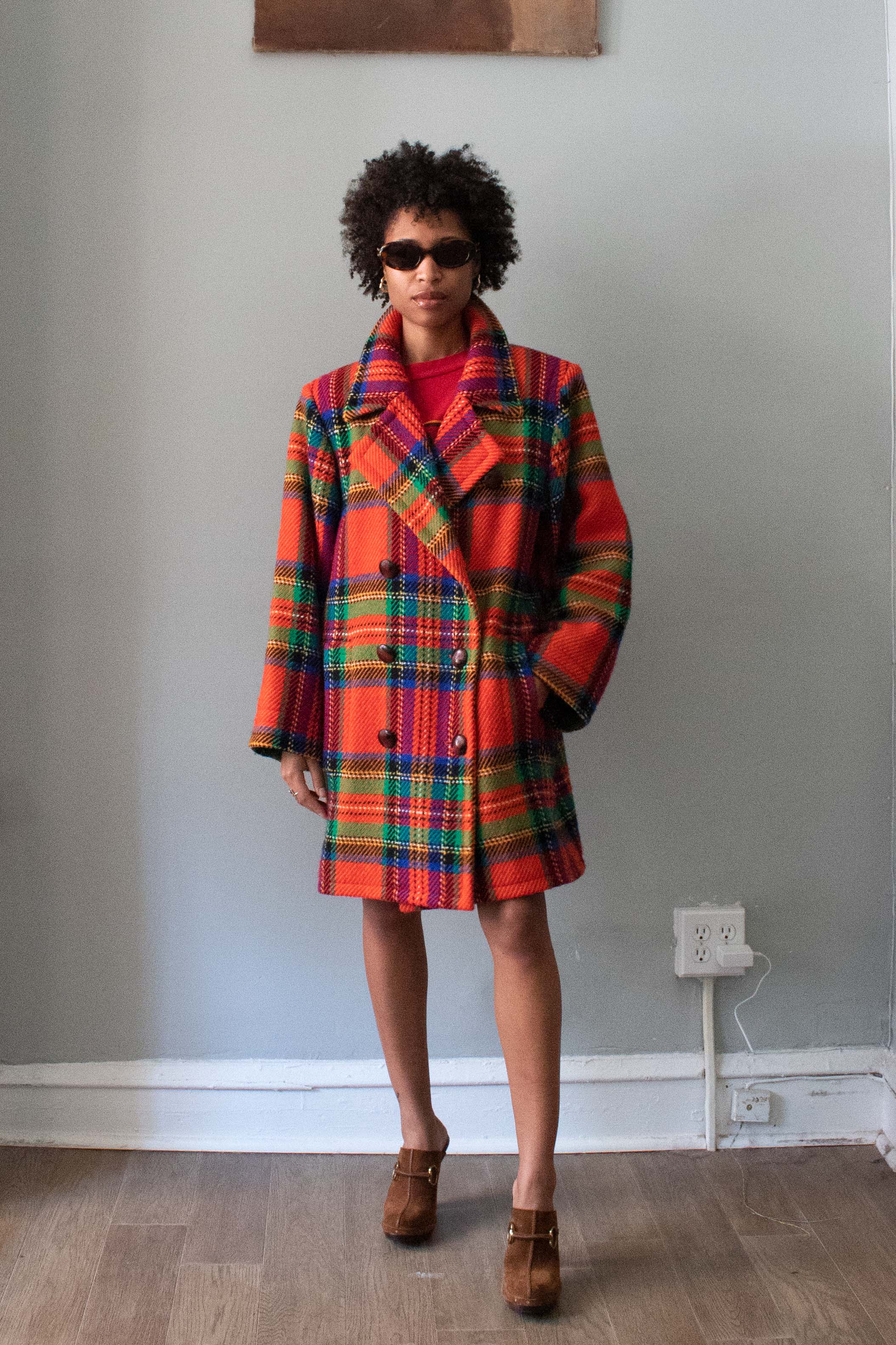 Yves Saint Laurent Orange Plaid Overcoat