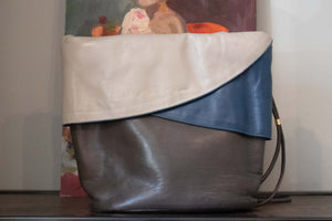 Ted Lapidus Grey and Blue Leather Purse