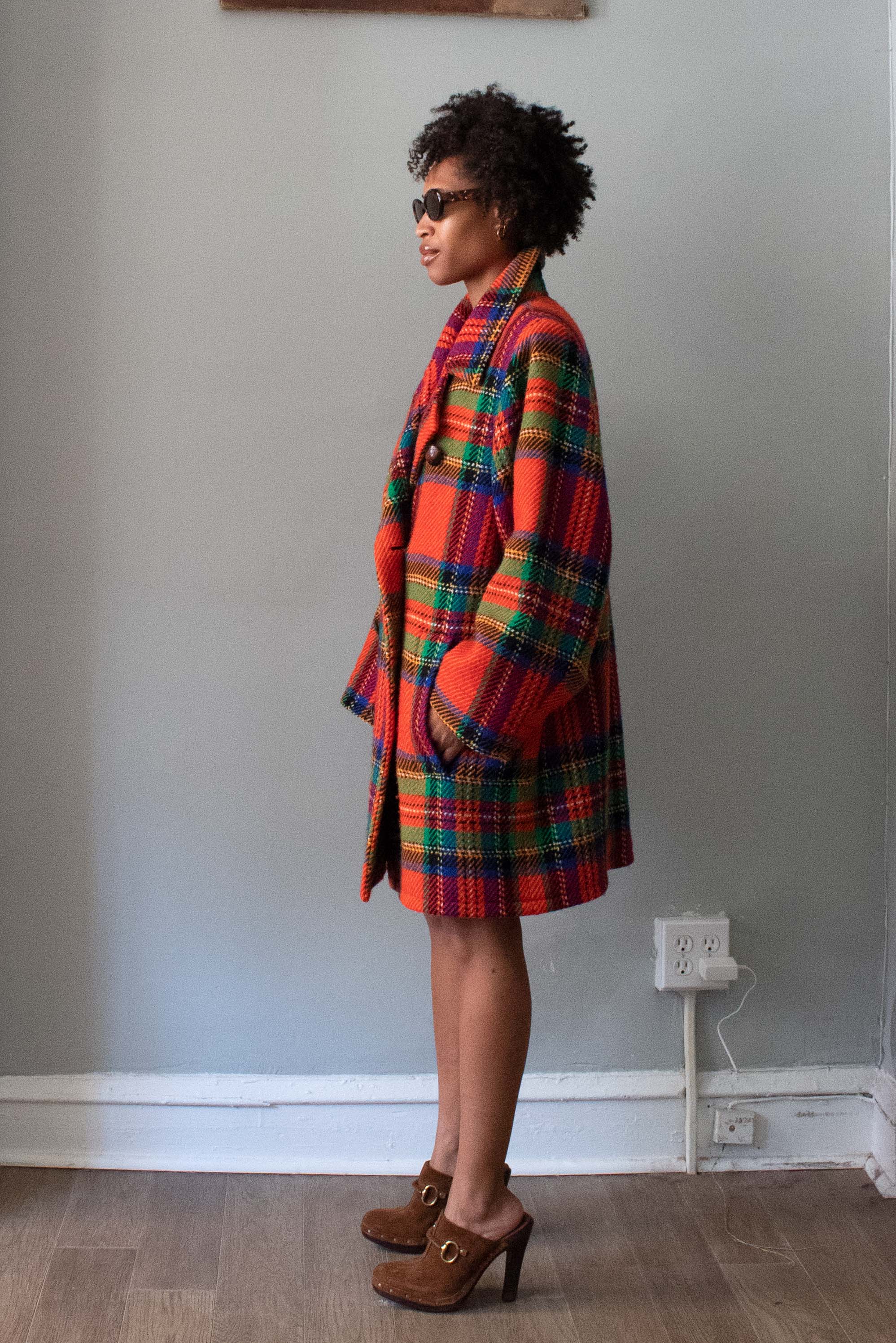 Yves Saint Laurent Orange Plaid Overcoat